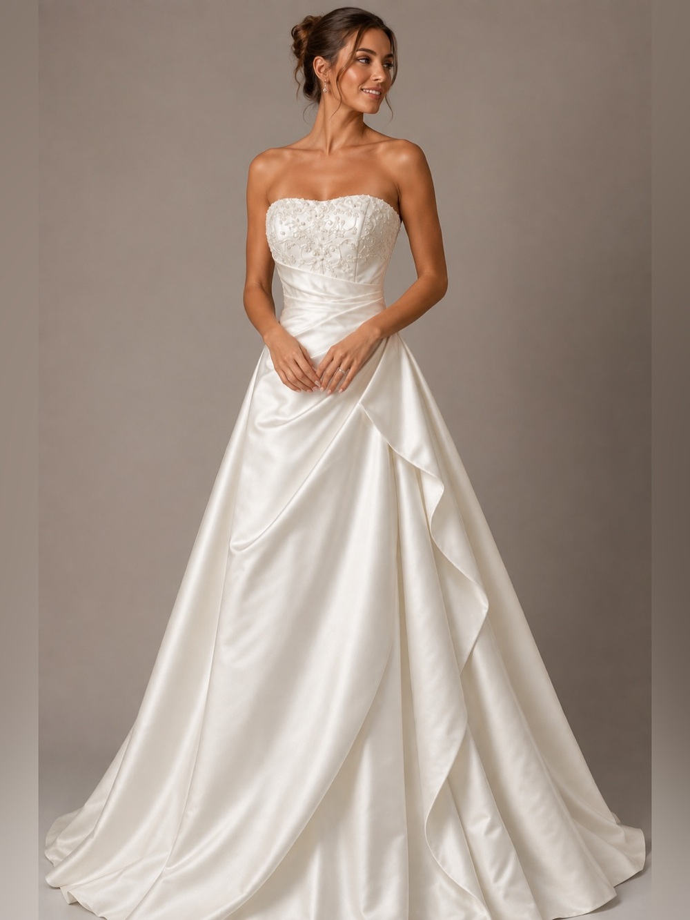 Satin Bridal Gown with Beaded Bodice (optional straps included) NWT Size 2